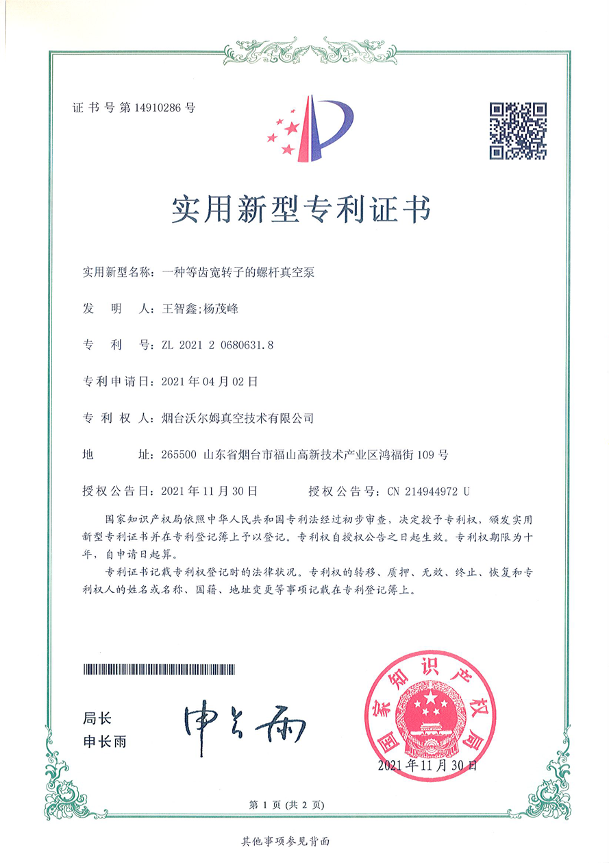 一種等齒寬轉(zhuǎn)子的螺桿真空泵